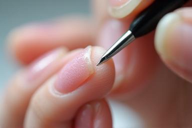 Nail artist applying an acrylic nail extension